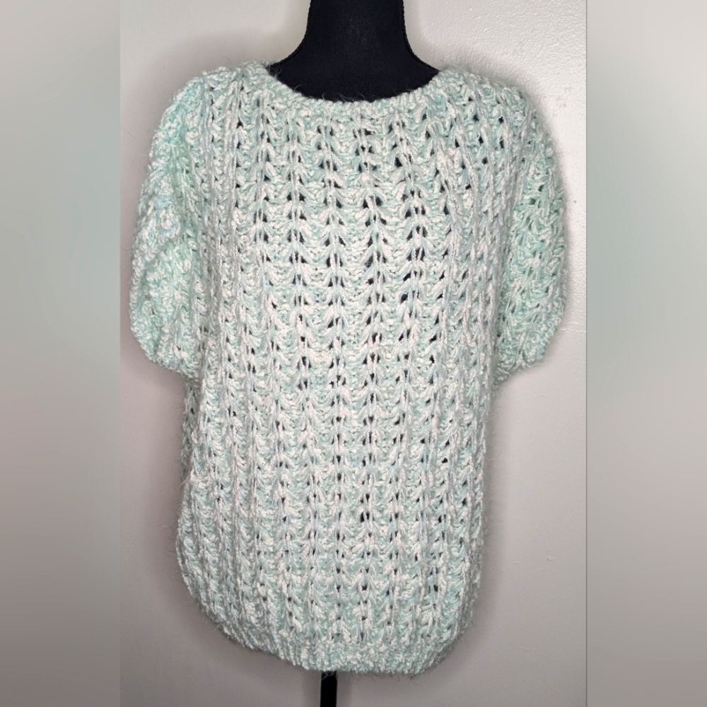 Vintage Custom Classics by MS Open Knit Sweater Women's Sz L Short sleeve Green